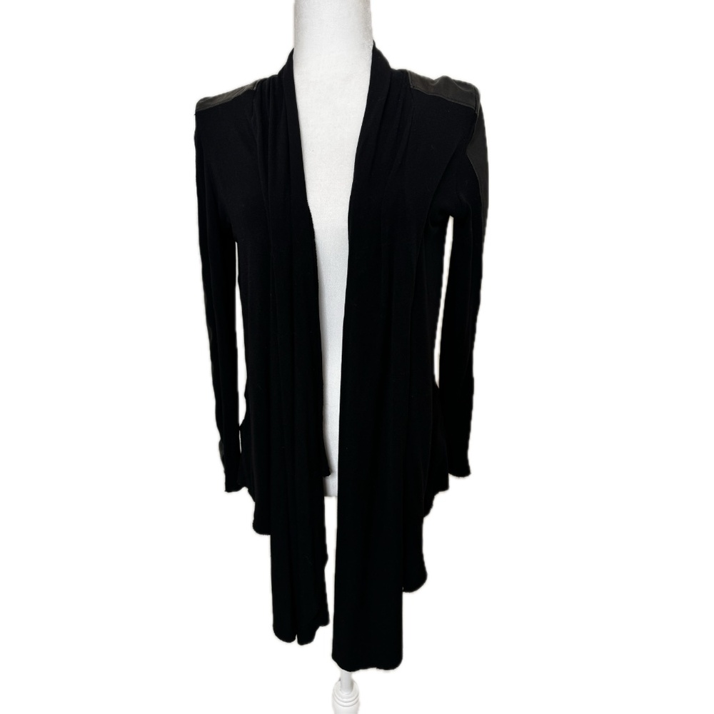 Alice + Olivia Black Long Sleeve Duster Cardigan Lamb Leather, Size Medi…